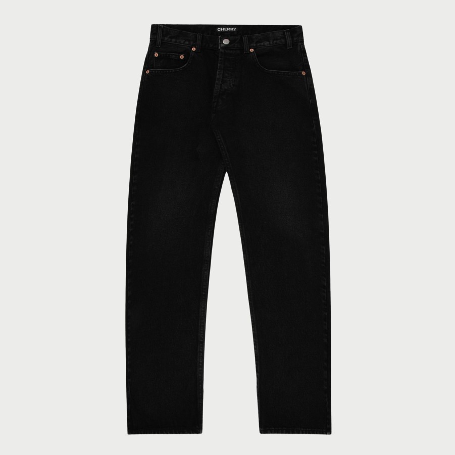 Cherry LA Denim A 5 Poches A Jambe Droite (Noir) | Pantalon